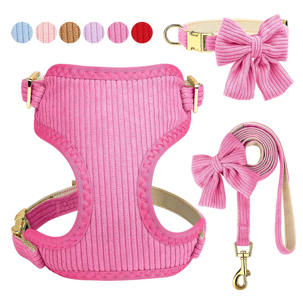 CharmSet 3-Piece Dog Harness Collar and Lead Set with Bow