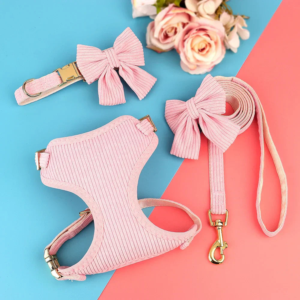 CharmSet 3-Piece Dog Harness Collar and Lead Set with Bow
