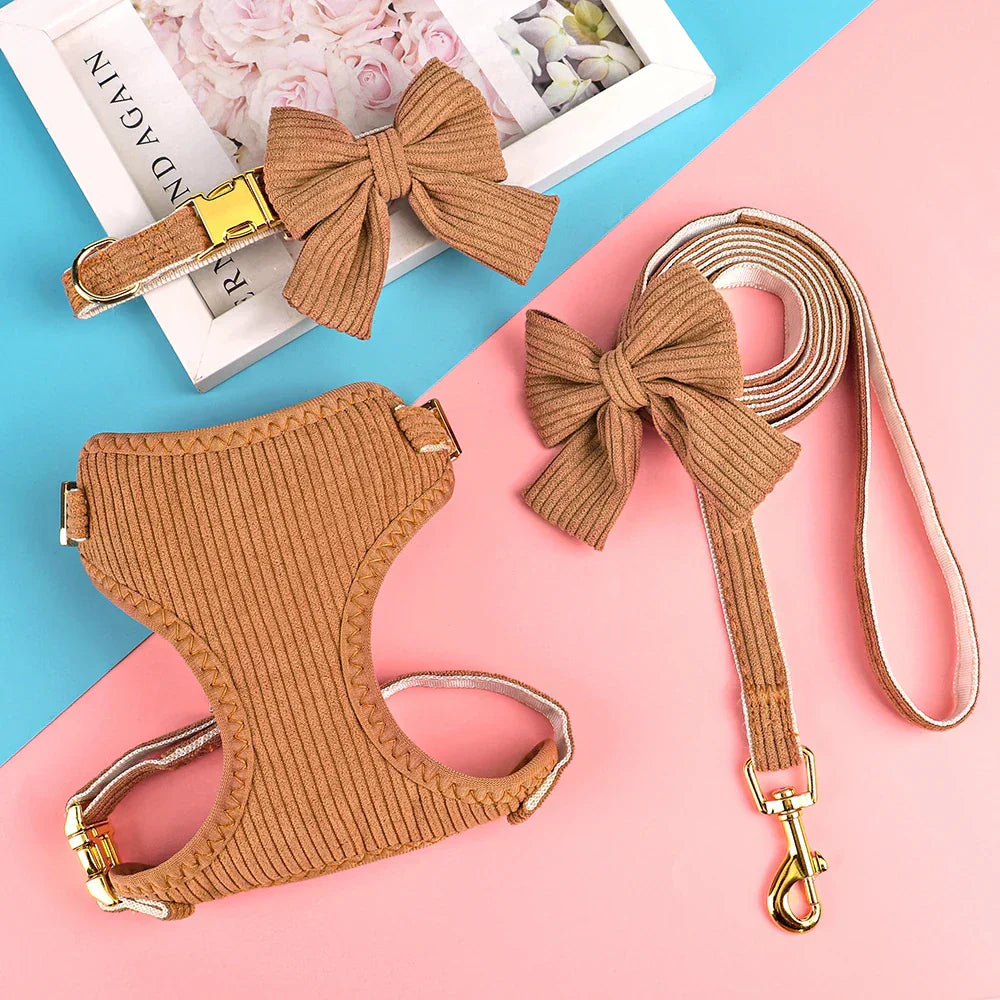 CharmSet 3-Piece Dog Harness Collar and Lead Set with Bow