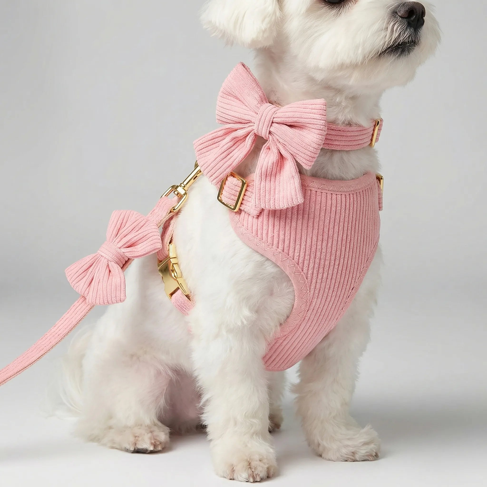 CharmSet 3-Piece Dog Harness Collar and Lead Set with Bow