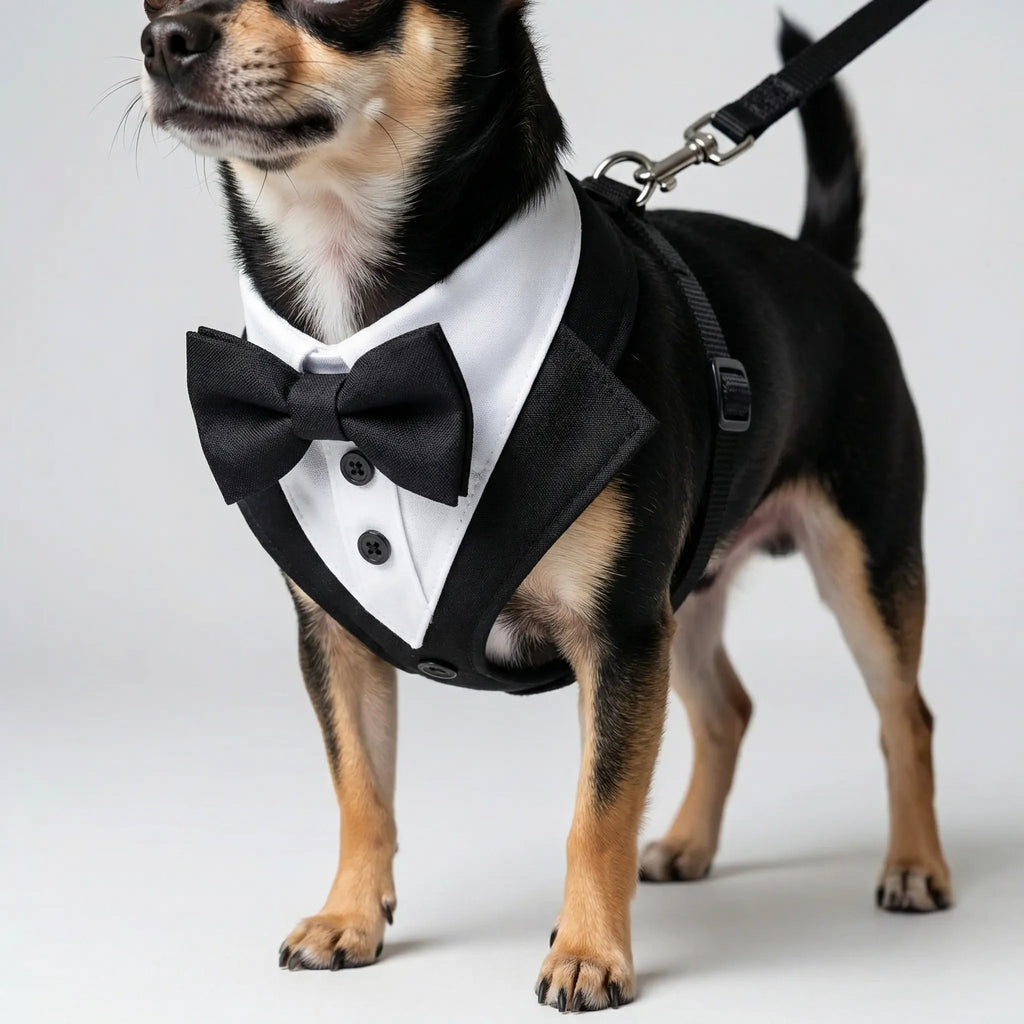 FormalFit Tuxedo Dog Harness with Bow Tie for Small and Medium Dogs