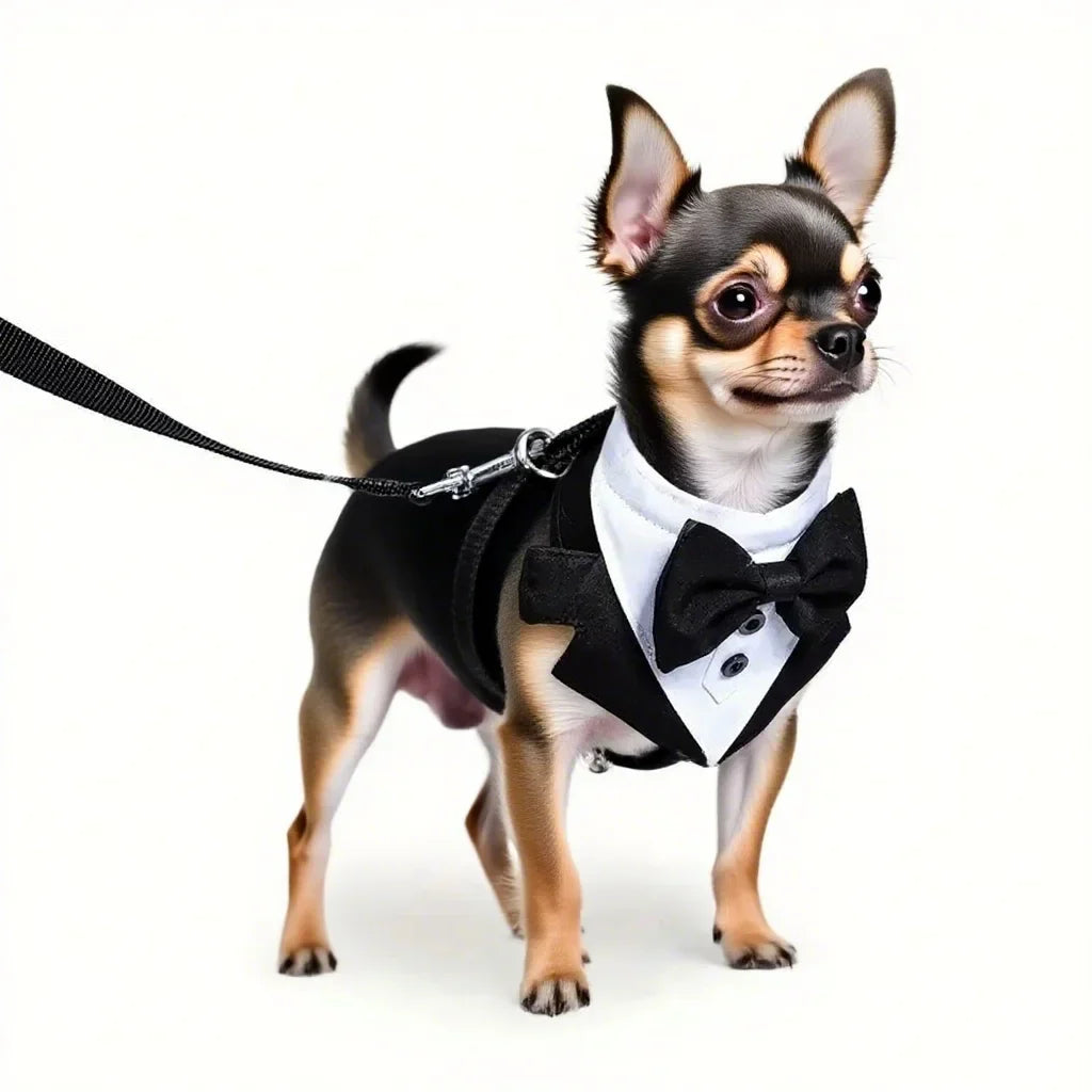 FormalFit Tuxedo Dog Harness with Bow Tie for Small and Medium Dogs