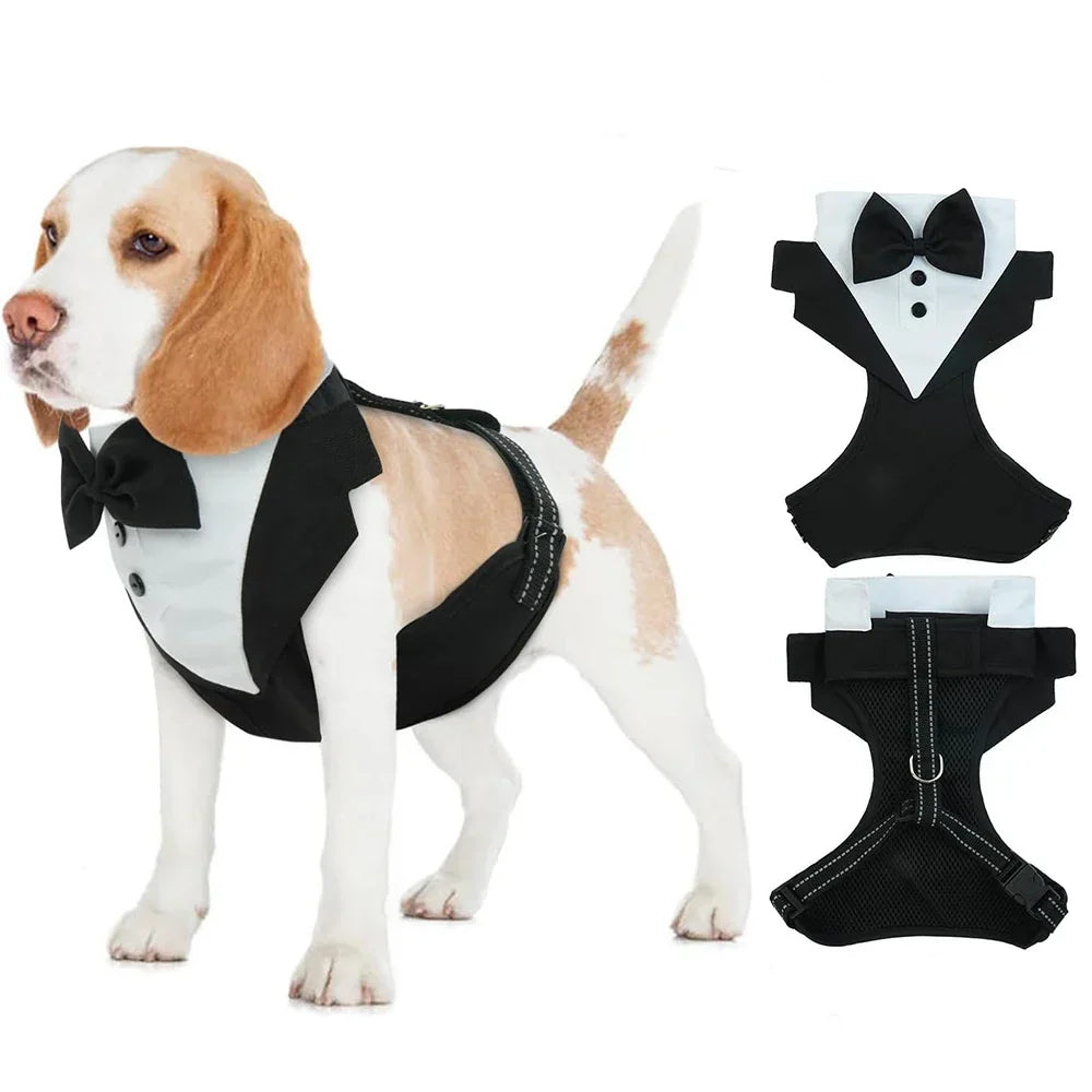 FormalFit Tuxedo Dog Harness with Bow Tie for Small and Medium Dogs