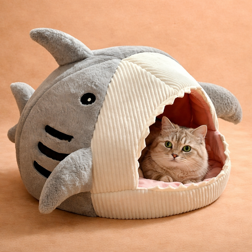 Shark Shaped Cat Bed Indoor Cozy Pet Cave