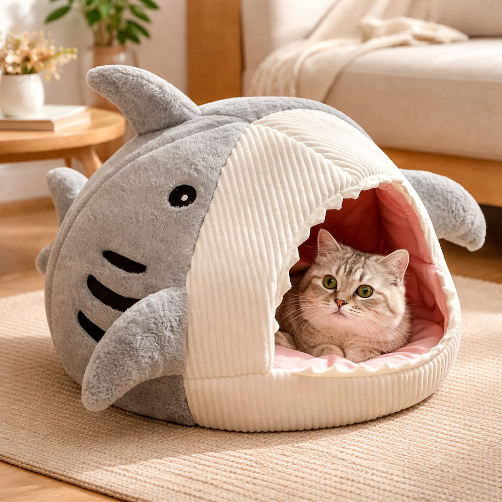 Shark Shaped Cat Bed Indoor Cozy Pet Cave