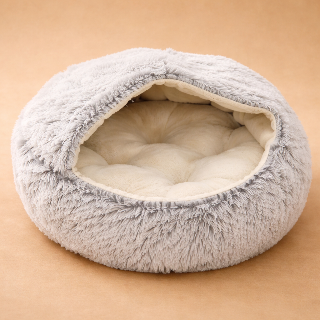 Hooded Plush Pet Bed for Dogs and Cats