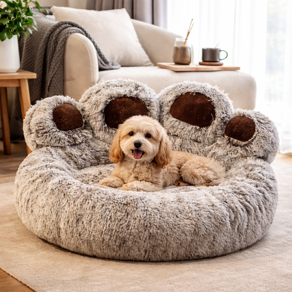 Calming Plush Pet Bed with Raised Edge Support